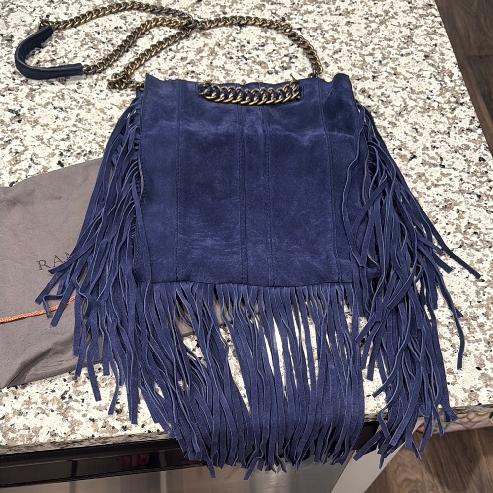 Ramy Brook Fringe Suede Crossbody Bag - Blue